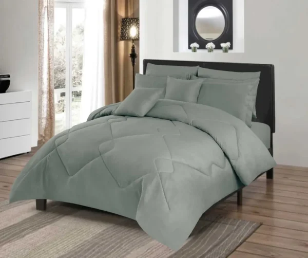 Leon 9 PCS Plain Comforter Set - Super king (Gray)