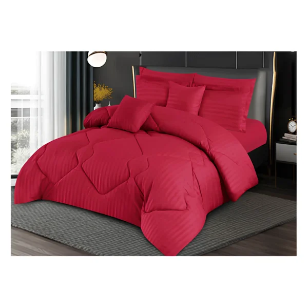 Leon 9 PCS Stripe Comforter Set - Super king (Red)