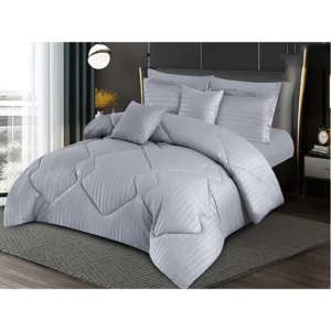Leon Stripes Comforter 8 PCS - Super King (Silver)