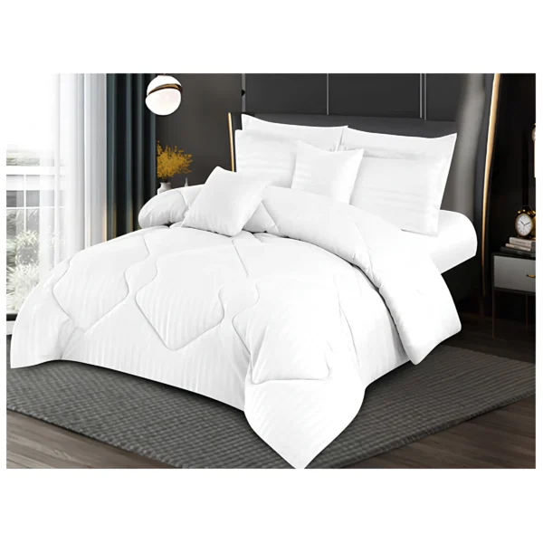 Leon Stripes Comforter 8 PCS - Super King (White)